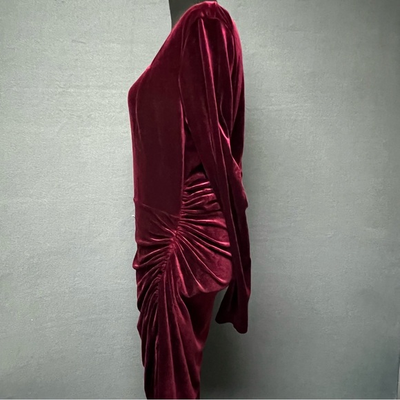 Burgundy/Red Velvet Wrap Dress, Long Sleeve,Knee Length Size Large - Picture 5 of 9
